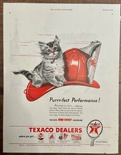 Original 1946 Texaco Ad: Fire Chief Series, Cat/Kitten