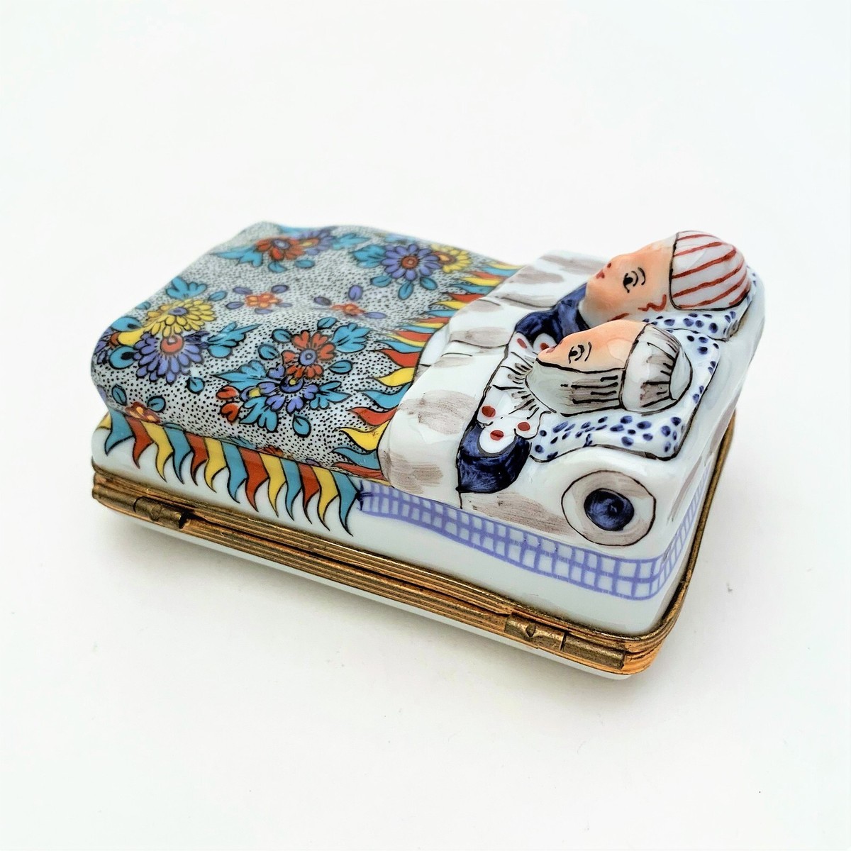 Rare Vintage Limoges, France Porcelain Couple in Bed Trinket Box