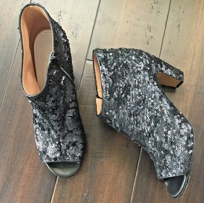 sequin open toe booties