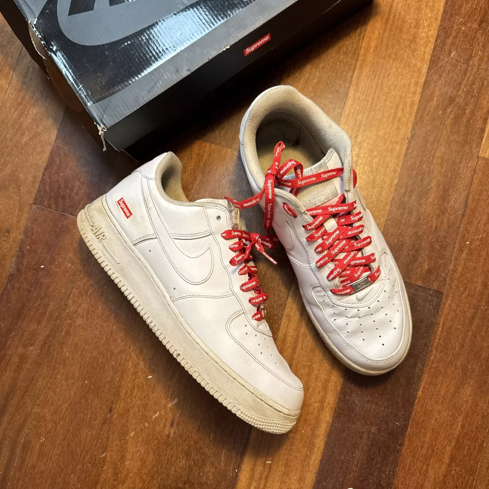 Taille 12   Logo Nike Air Force 1 x Supreme Low Box   Blanc (CU9225 100)
