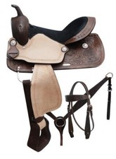 Western Pleasure Trail Saddle SET with Rough Out  Floral Tooling 16" NEW