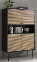 Highboard Schwarz/Eiche Echtholzfurnier Buffets Wohnzimmerschrank Sideboard