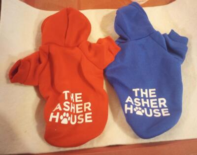 2 Asher House Dog Sweatshirts Hoodies Red & Blue Dogs 2-4  Lbs. XXS  Small CUTE!
