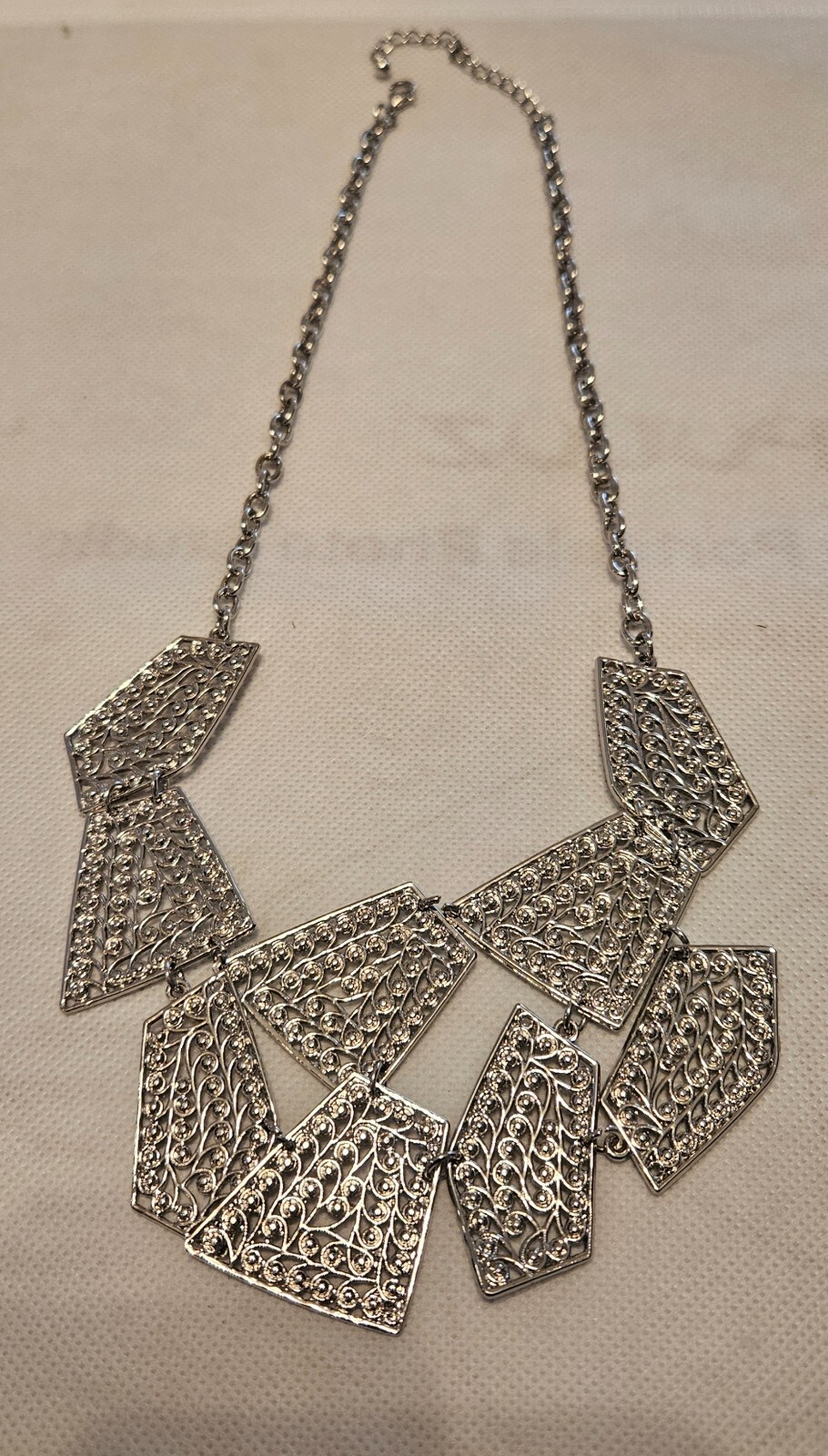 Statement Necklace Silver Geometric Filigree Part… - image 13