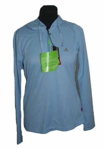 S3) Damen Langarmshirt L-SHIRT Funktionsshirt Ock Hellblau Blau Kapuze 34 Neu-image