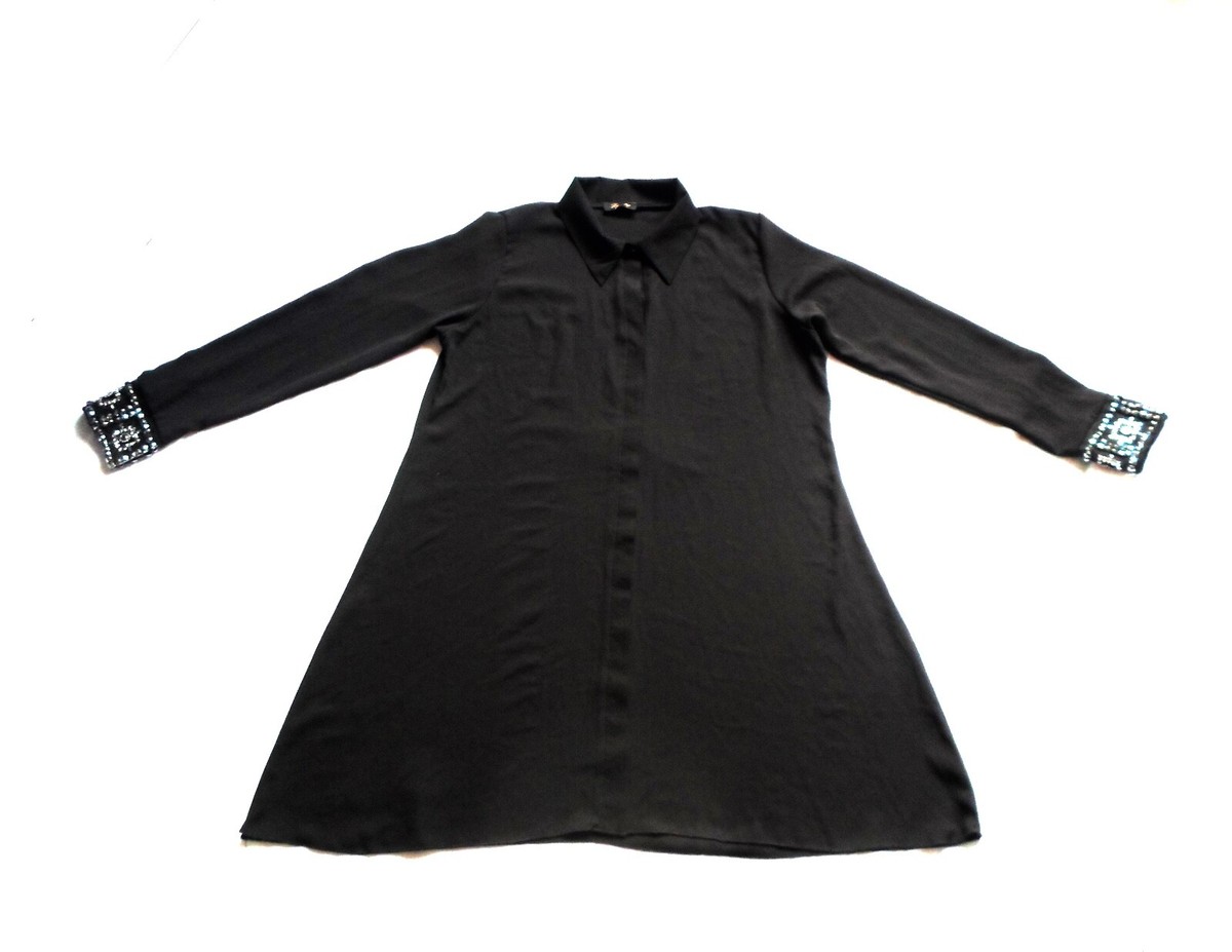LY Black Chiffon Swing Style Shirt Dress Size S/M | eBay UK