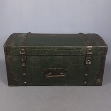 Antico Forziere Da Carrozza Baule In Legno Verde E Ferro Espositivo Fine ‘800