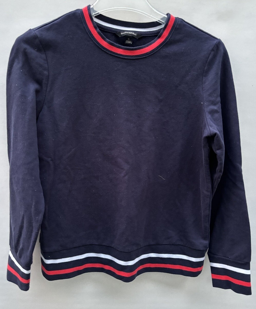 Women's Banana Republic Navy Blue Stripes Pullover Sweatshirt Size