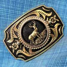 Buck Deer Stag Belt Buckle Western Hunter Vtg 80s Ericksons Butte MT   .TWY557