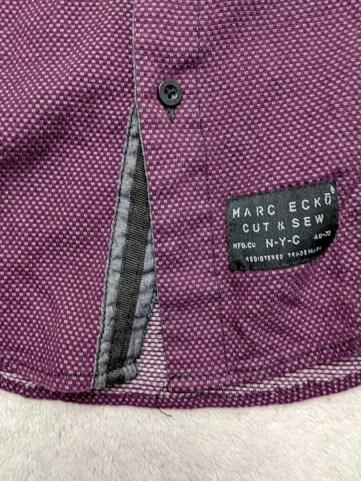 Marc Ecko Cut Sew Mens S Purple Button Shirt Birdseye Flip Cuff - Image 3 of 4