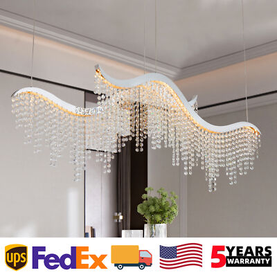 36'' Modern Crystal Chandelier Chrome Luxury Wave Pendant Light Ceiling Fixture