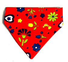 Over Collar Slide On Pet Dog Cat Bandana RED HEARTS  FLOWERS  XSMALL