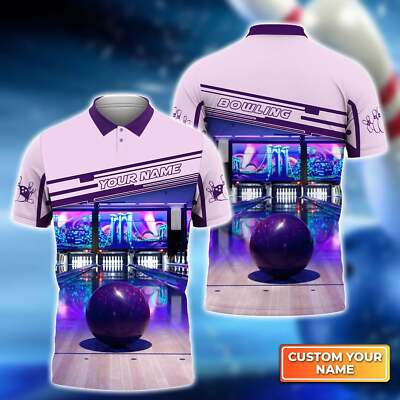 Purple Bowling Ball Personalized Name 3D Polo shirt, Gift For Bowler, Polo Shirt