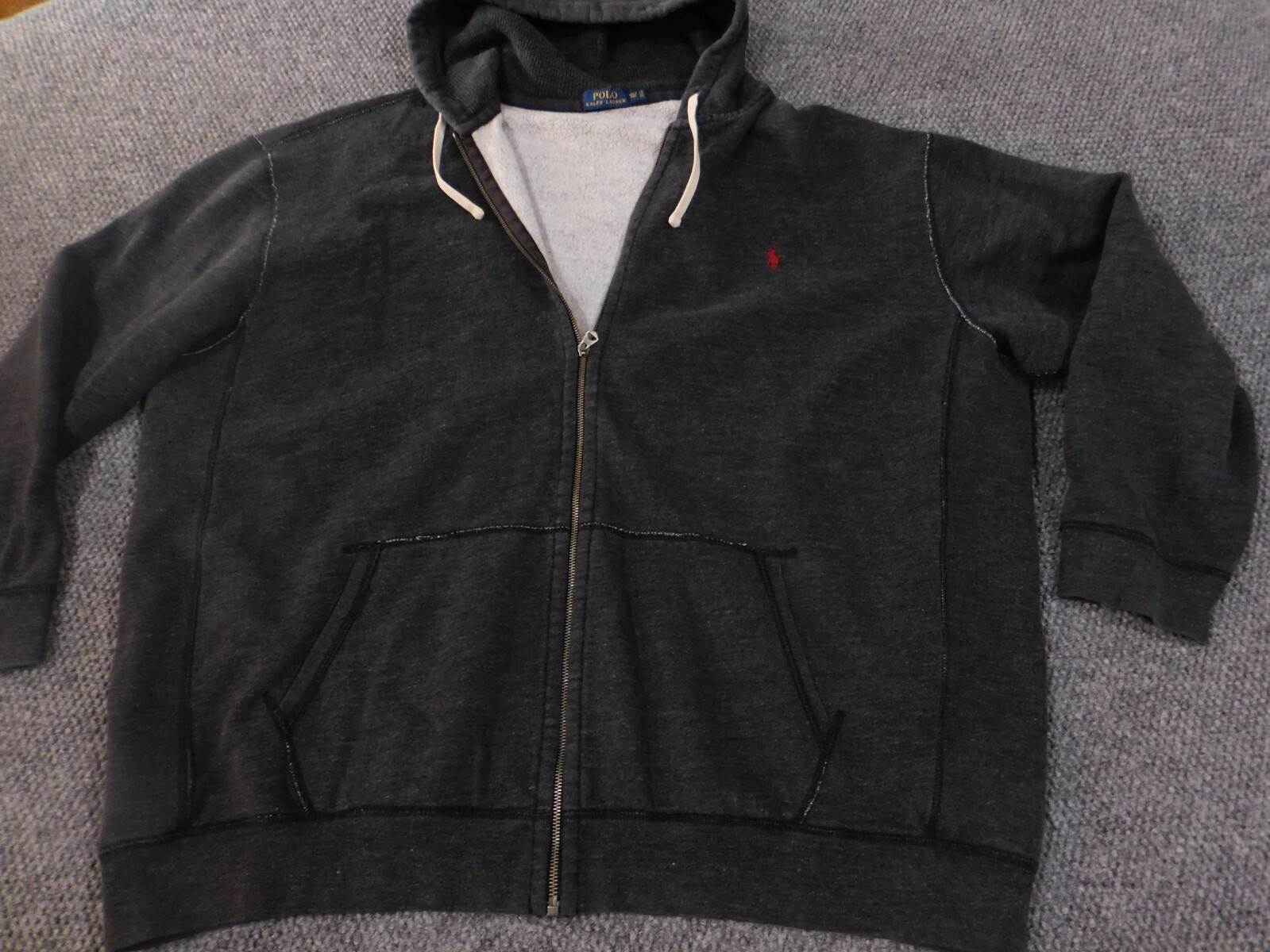 Polo Ralph Lauren felpa con cappuccio uomo 4XLT nera full zip pony elasticizzata foderata pesante