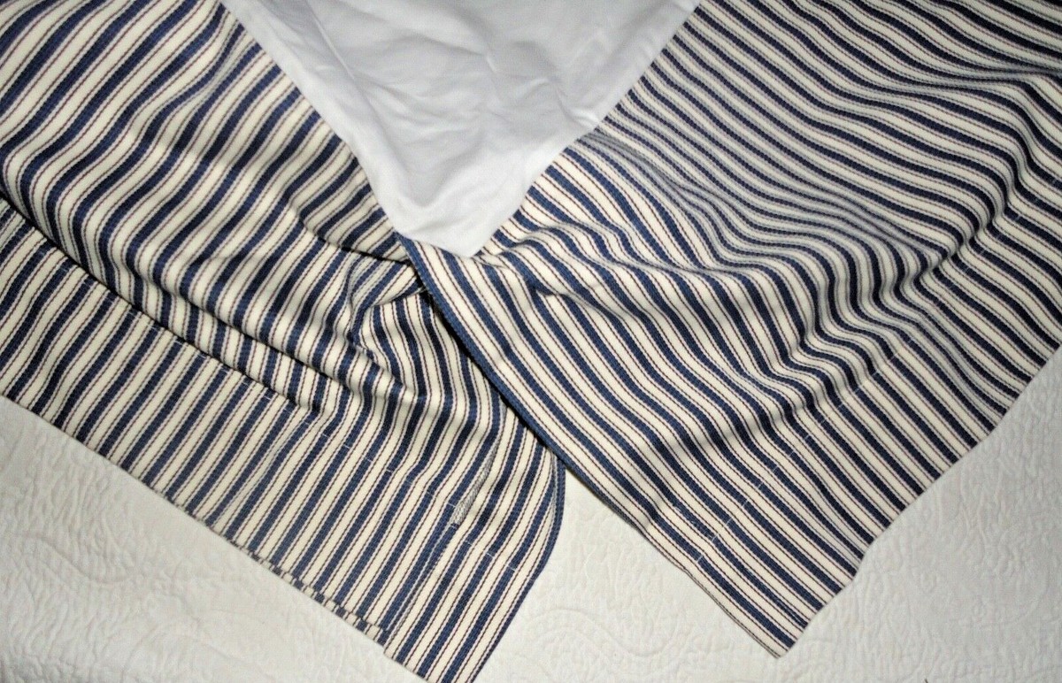 Ticking Stripe Striped Crib Skirt CUSTOM REAL BLUE TICKING OFF