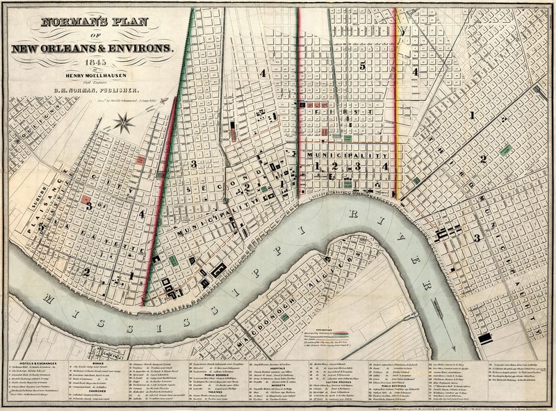 1845 Map New Orleans and Environs Wall Art Print Decor History 11x15 Home School