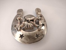 Rock Rebel Skull Bones Horse Shoe Belt Buckle