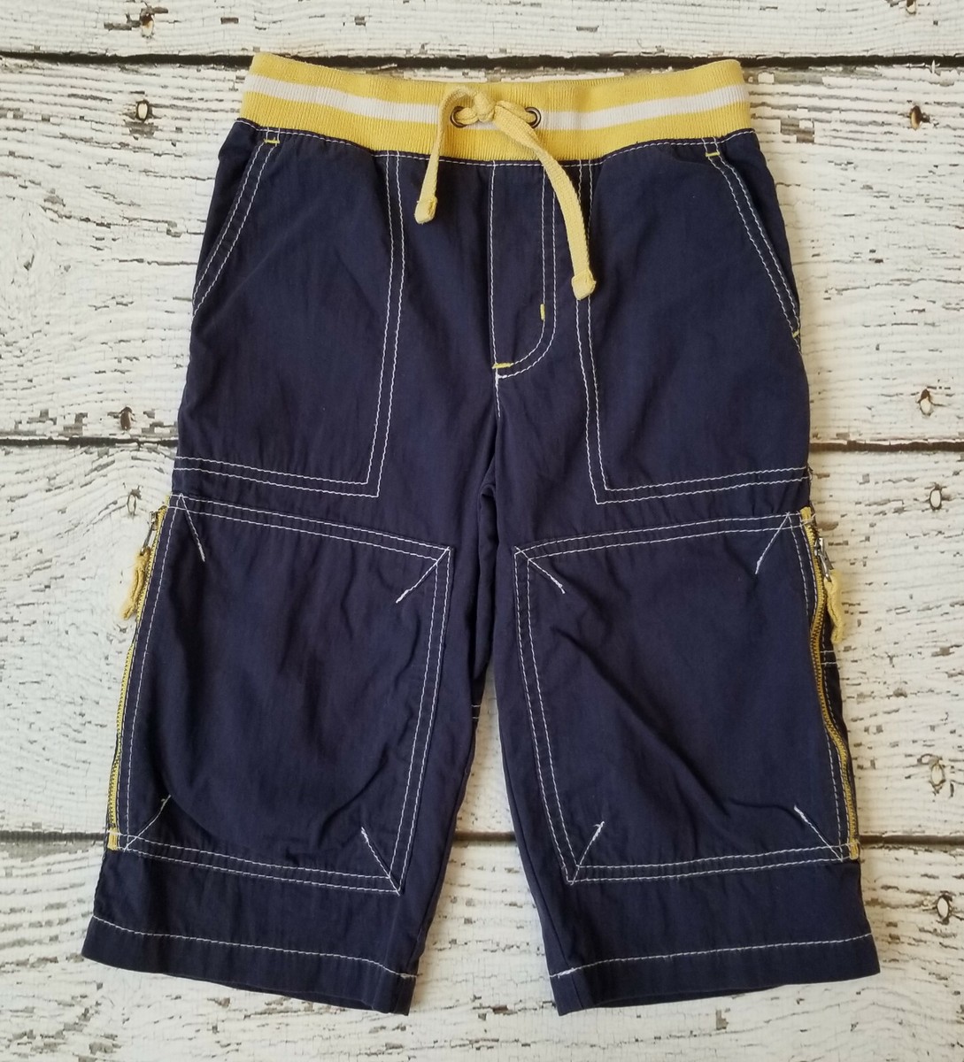 MINI BODEN Size Boys Navy Blue Yellow Techno Cargo Shorts, Elastic Waist