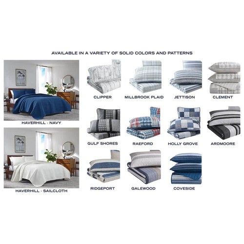 Nautica Quilt Set 90" x 90" Full/Queen Soft Cotton Polyester Plaid Blue 3-Piece - Picture 4 of 11
