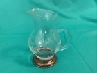 Vintage Floral Etched Glass Milk Creamer Pitcher Sterling Silver Base 4.5"