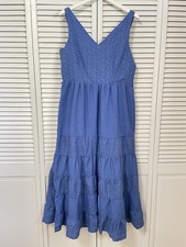 NWT Vince Camuto Women’s Large Blue Eyelet Lace Tiered Maxi Dress Western Fall