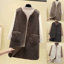 Ladies Gilet Button Lambswool Jacket Long Coats Fleece Fur Casual Waistcoat Vest