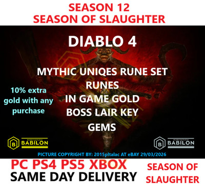 SEASON 12 DIABLO 4 RUNES MATS GOLD  PC PS4 PS5 XBOX DIABLO IV