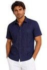 Bohio 100% weiches Leinen Guayabera Hemd für Herren - marineblau traditionell (4) Taschen LS399
