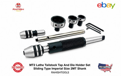 MT2 Lathe Tailstock Tap And Die Holder Set Sliding Type Imperial Size 2MT Shank