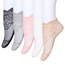 5 Pairs Soft Sheer Lace Ankle Socks Mesh Ruffle Socks Fishnet Socks for Women