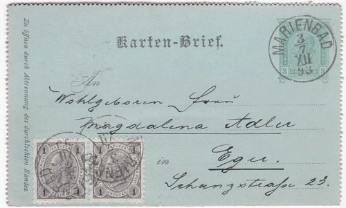 Marienbad,3 Kreuzer,Kartenbrief,zufrankiert,Ganzsache,nach Eger, 1893 (A7)