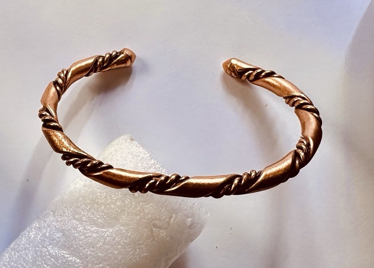 Vintage Solid Copper Cuff Bracelet, Braided & Smo… - image 2