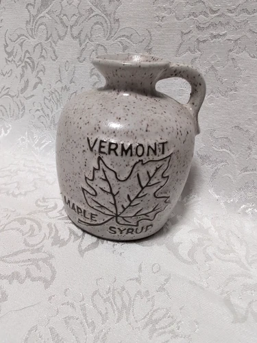 Vintage Speckled Stoneware Onion River Pottery Vermont Maple Syrup Jug
