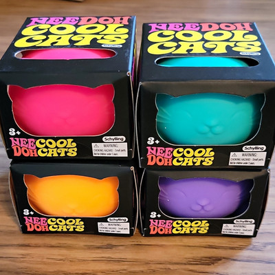 Authentic Schylling NeeDoh Cool Cats  Lot of 4 - Pink/Teal/Orange/Purple