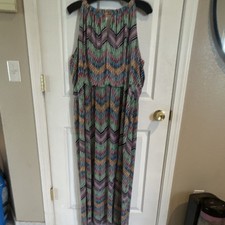 Emma & Michele 3X Multicolor Chevron Maxi Dress Sleeveless Keyhole Long