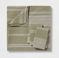 King Cotton Duvet Cover  Sham Set Green White Threshold