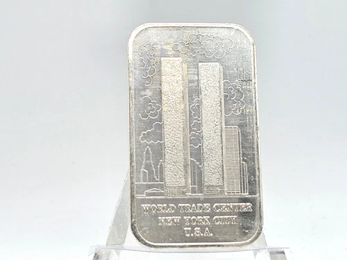 1oz .999 Fine Silver MTB "World Trade Center New York City" Art Bar **VINTAGE**