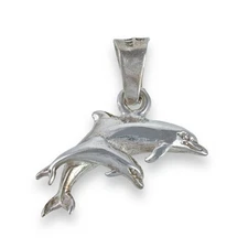 Vintage Mexico Sterling Silver 925 Mother Baby Dolphin Jumping Charm Pendant