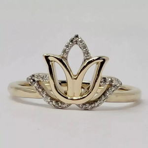 Authentic 2Ct Round Lab-Created Diamond Lotus Flower Wedding Ring 14k Yellow Gold Plated