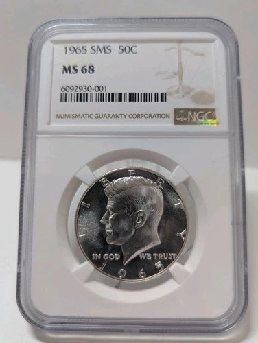 1965 50C 40% SILVER "SMS" Kennedy Half Dollar, NGC MS68 (Cracked Holder)