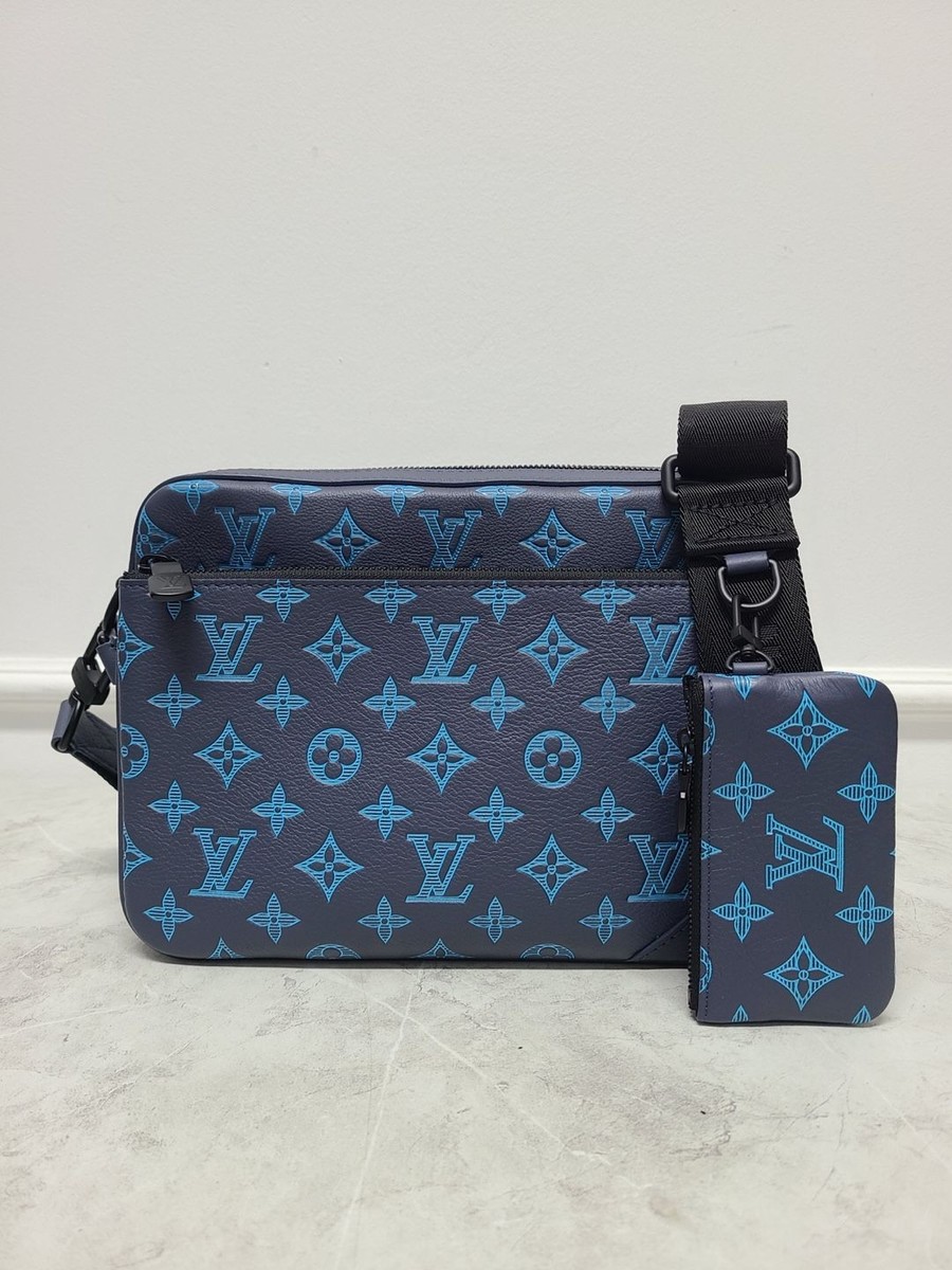 Louis Vuitton Navy River Blue Monogram Shadow Trio Messenger Bag