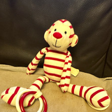 Jellycat Monkey Plush Soft Toy Teether Small 15-35cm Red & White Striped RARE
