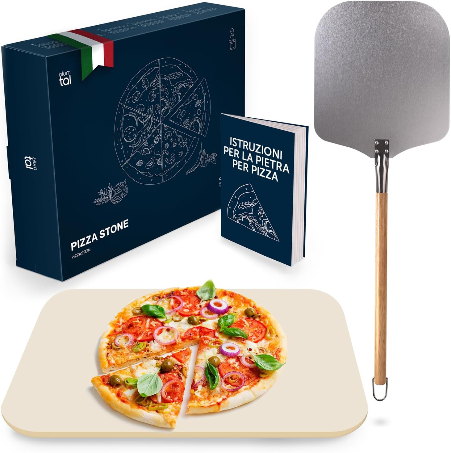 Pietra Refrattaria Pizza Forno con Pala - Kit Pietra Lavica Professionale