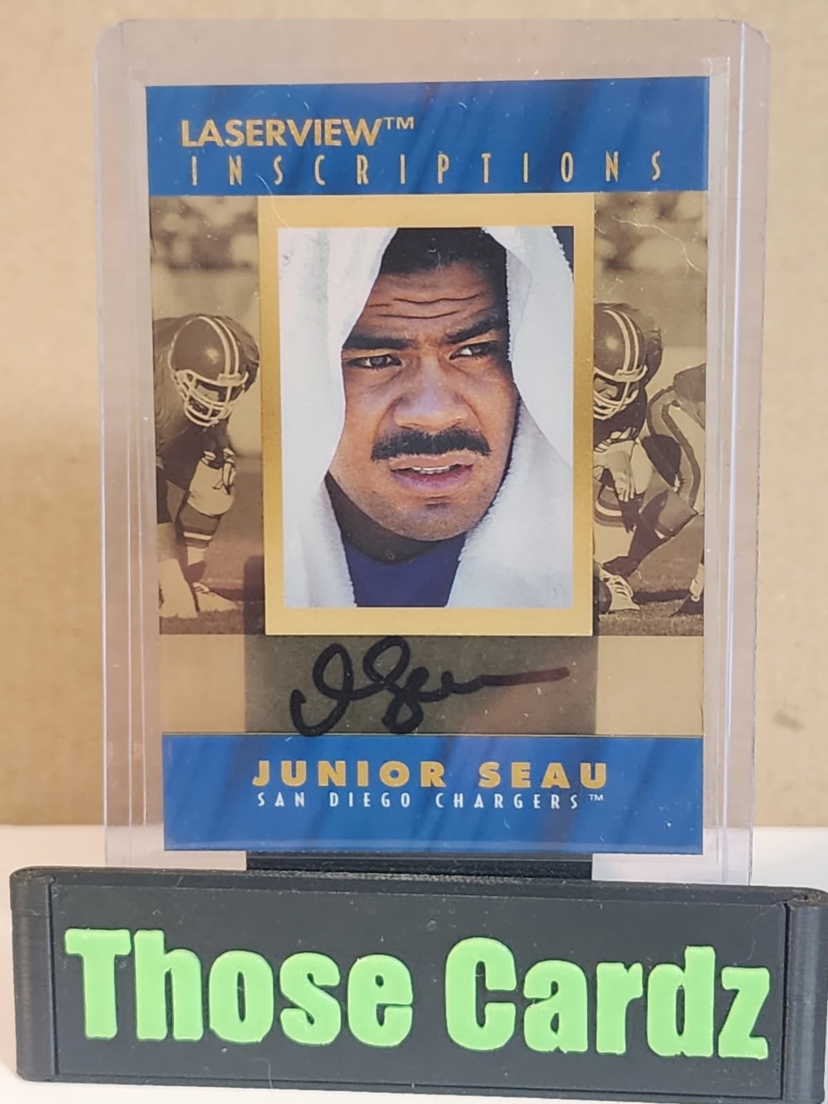 1996 Pinnacle Laser View Inscriptions Junior Seau Autograph #1276/3000