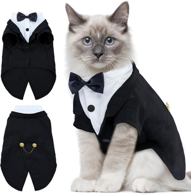 DENTRUN Cat Tuxedo Outfit, Sphynx Cat Costume Formal Suit with Bow Tie, Stylish 