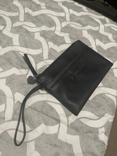 GUESS Black Clutch with Wrist Strap, Zipper and Logo Accents for Women