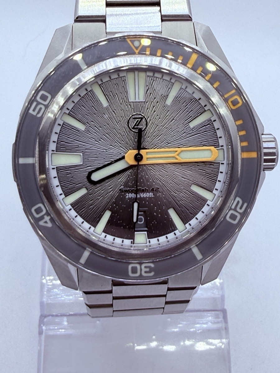 Zelos SWORDFISH SS AUTO DIVE WATCH 42mm 'NIMBUS GREY' DIAL/SOLD
