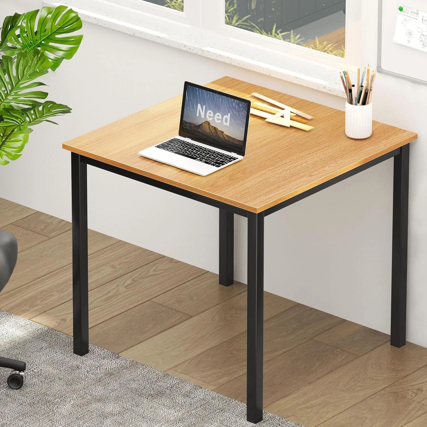 New Rustic Wood Sturdy Table 31.5" Sq, Industrial Style, Met