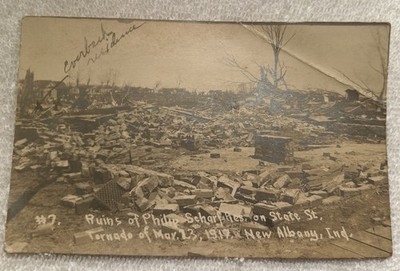 Vtg. RPPC 1917 New Albany IN Tornado Ruins Of Philip Scharf Residence State St.