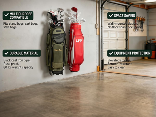 Golf Bag Storage, Golf Bag Organizer for Garage Wall Mount Golf Bag Holder Rack - Picture 2 of 12